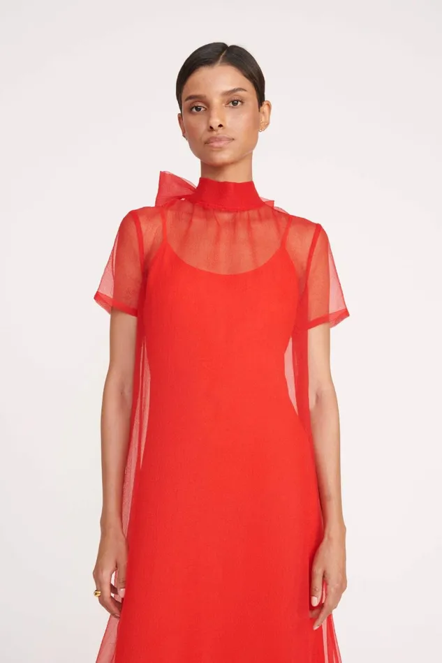 STAUD CALLUNA DRESS Red Rose Women Dresses STAUD CALLUNA DRESS Red Rose Women Dresses