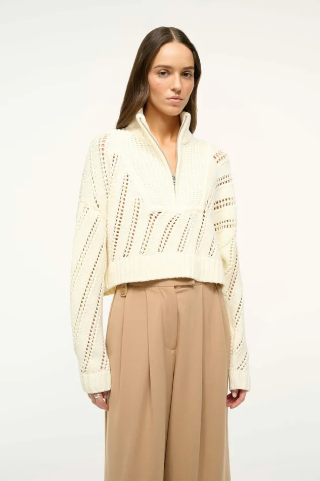 STAUD CROPPED HAMPTON SWEATER Ivory Women Sweaters