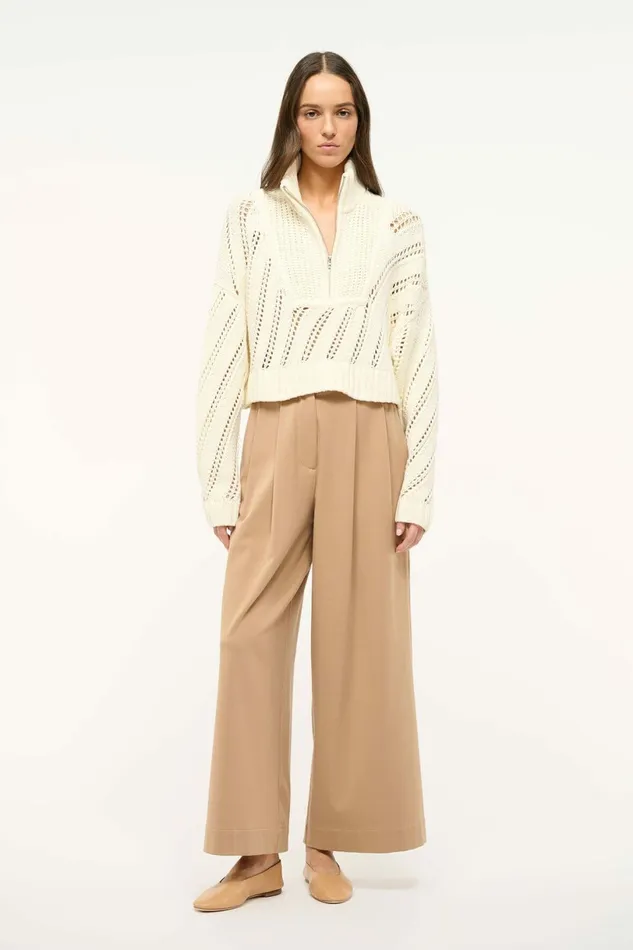 STAUD CROPPED HAMPTON SWEATER Ivory Women Sweaters STAUD CROPPED HAMPTON SWEATER Ivory Women Sweaters