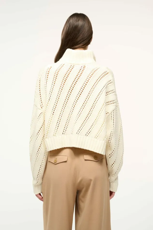 STAUD CROPPED HAMPTON SWEATER Ivory Women Sweaters STAUD CROPPED HAMPTON SWEATER Ivory Women Sweaters