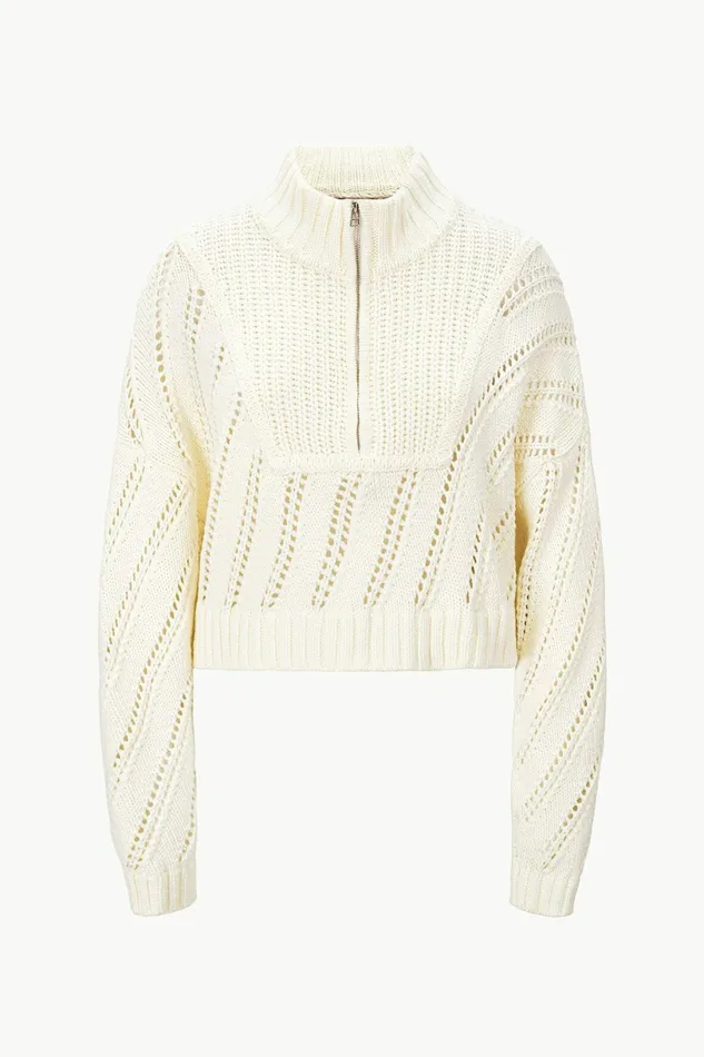 STAUD CROPPED HAMPTON SWEATER Ivory Women Sweaters STAUD CROPPED HAMPTON SWEATER Ivory Women Sweaters