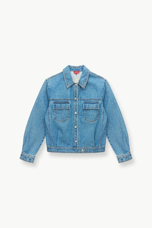 STAUD CUSTOM X CBONZ OVERSIZED RYAN DENIM JACKET Medium Wash Pet Outerwear and Jackets STAUD CUSTOM X CBONZ OVERSIZED RYAN DENIM JACKET Medium Wash Pet Outerwear and Jackets