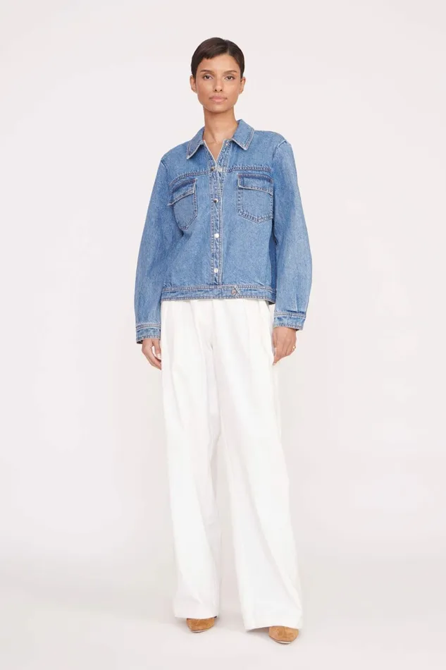 STAUD CUSTOM X CBONZ OVERSIZED RYAN DENIM JACKET Medium Wash Pet Outerwear and Jackets STAUD CUSTOM X CBONZ OVERSIZED RYAN DENIM JACKET Medium Wash Pet Outerwear and Jackets