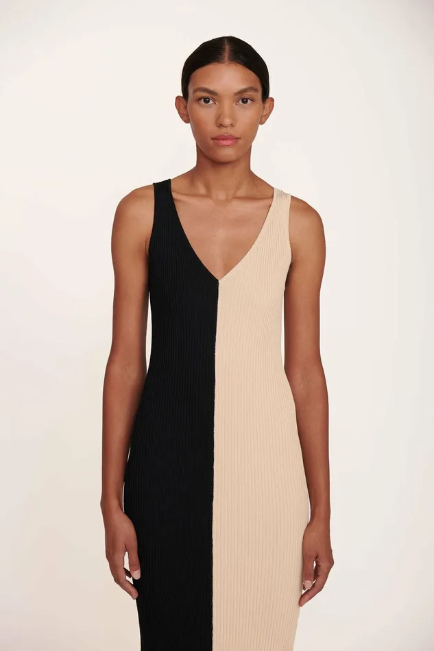 STAUD DANA DRESS Buff Black Women Dresses STAUD DANA DRESS Buff Black Women Dresses