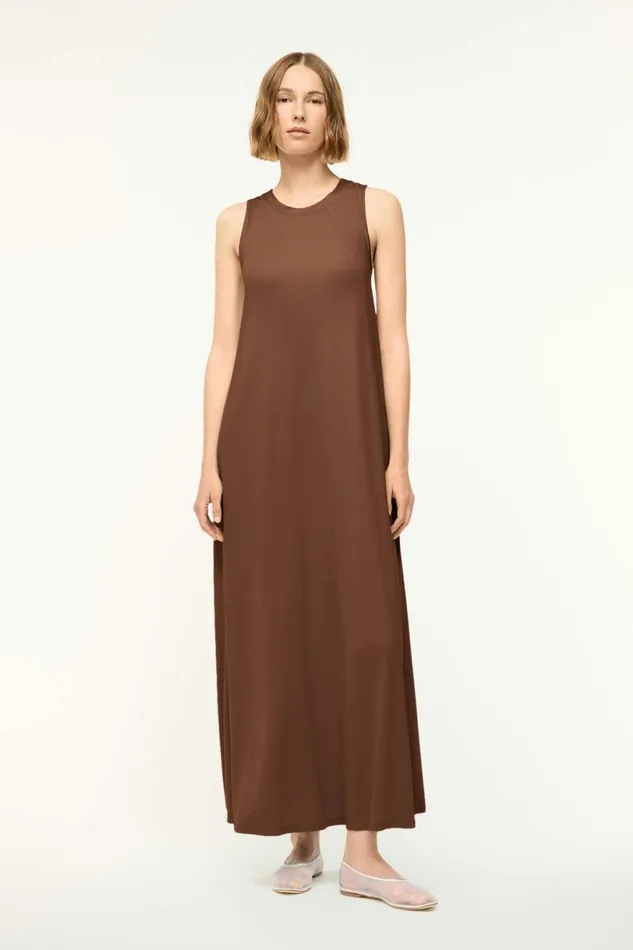 STAUD DAVI DRESS Dark Oak Women Dresses STAUD DAVI DRESS Dark Oak Women Dresses