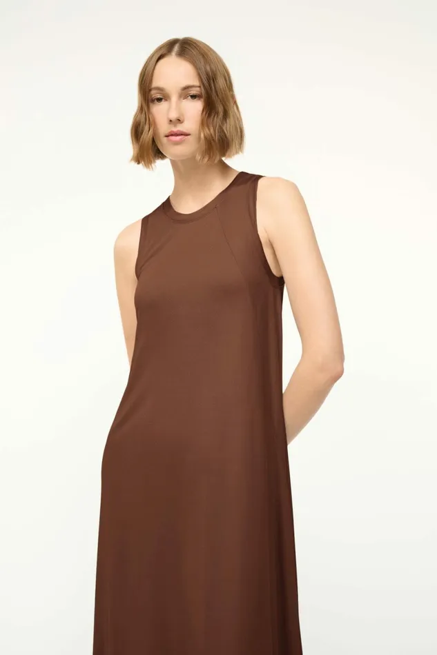 STAUD DAVI DRESS Dark Oak Women Dresses STAUD DAVI DRESS Dark Oak Women Dresses