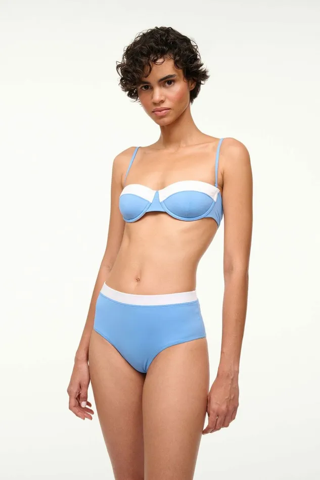 STAUD DEVON HIGH RISE BIKINI BOTTOM Azure White Women Swim