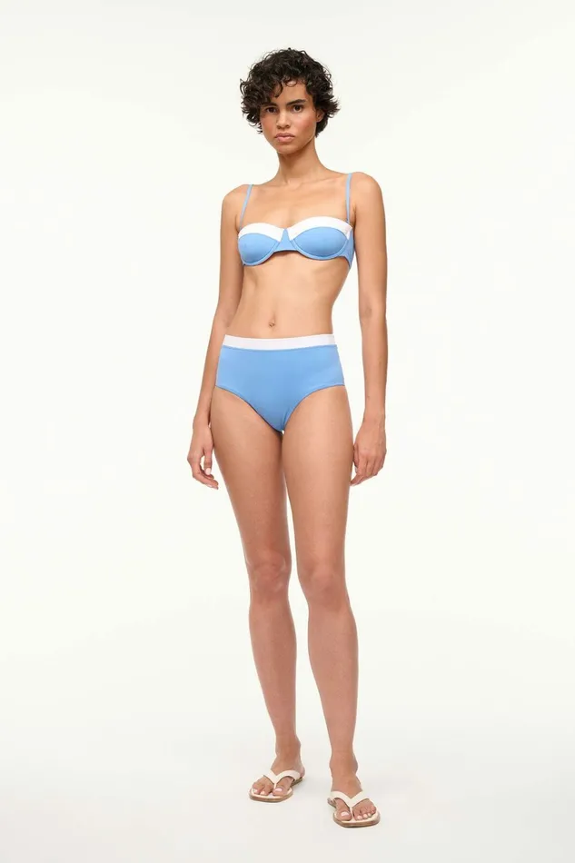STAUD DEVON HIGH RISE BIKINI BOTTOM Azure White Women Swim STAUD DEVON HIGH RISE BIKINI BOTTOM Azure White Women Swim