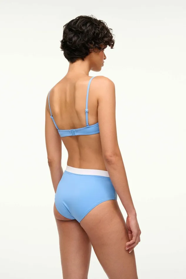 STAUD DEVON HIGH RISE BIKINI BOTTOM Azure White Women Swim STAUD DEVON HIGH RISE BIKINI BOTTOM Azure White Women Swim