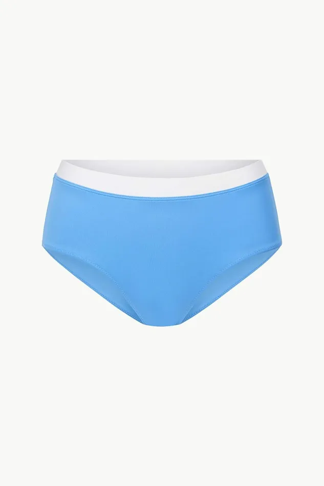 STAUD DEVON HIGH RISE BIKINI BOTTOM Azure White Women Swim STAUD DEVON HIGH RISE BIKINI BOTTOM Azure White Women Swim