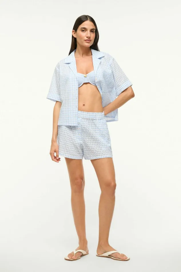STAUD GABI COVERUP SHORT Sky Gingham Women Swim
