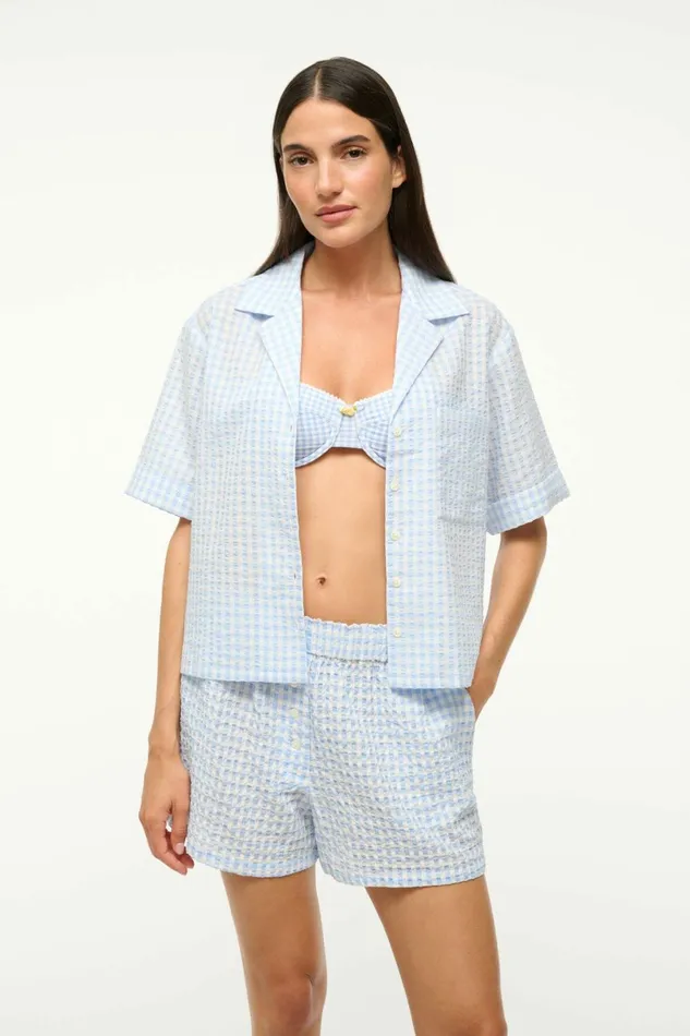 STAUD GABI COVERUP SHORT Sky Gingham Women Swim STAUD GABI COVERUP SHORT Sky Gingham Women Swim