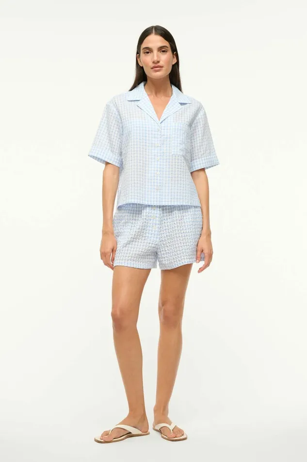 STAUD GABI COVERUP SHORT Sky Gingham Women Swim STAUD GABI COVERUP SHORT Sky Gingham Women Swim