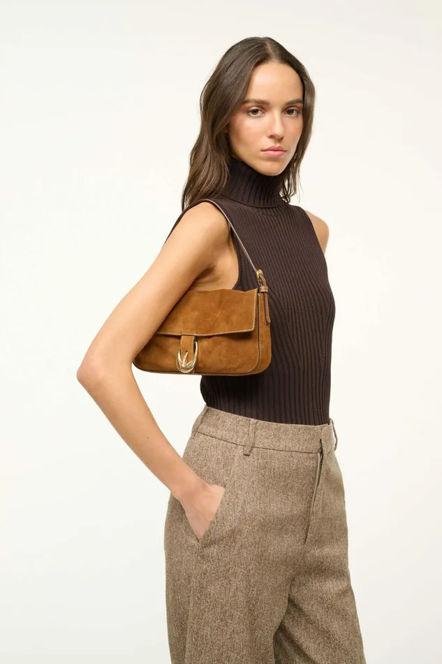 STAUD HARLOW BAG Tan Suede Women Shoulder STAUD HARLOW BAG Tan Suede Women Shoulder