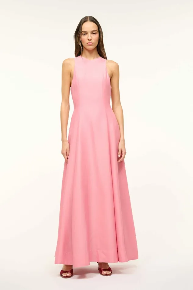 STAUD HEIKE DRESS Damask Pink Women Silk