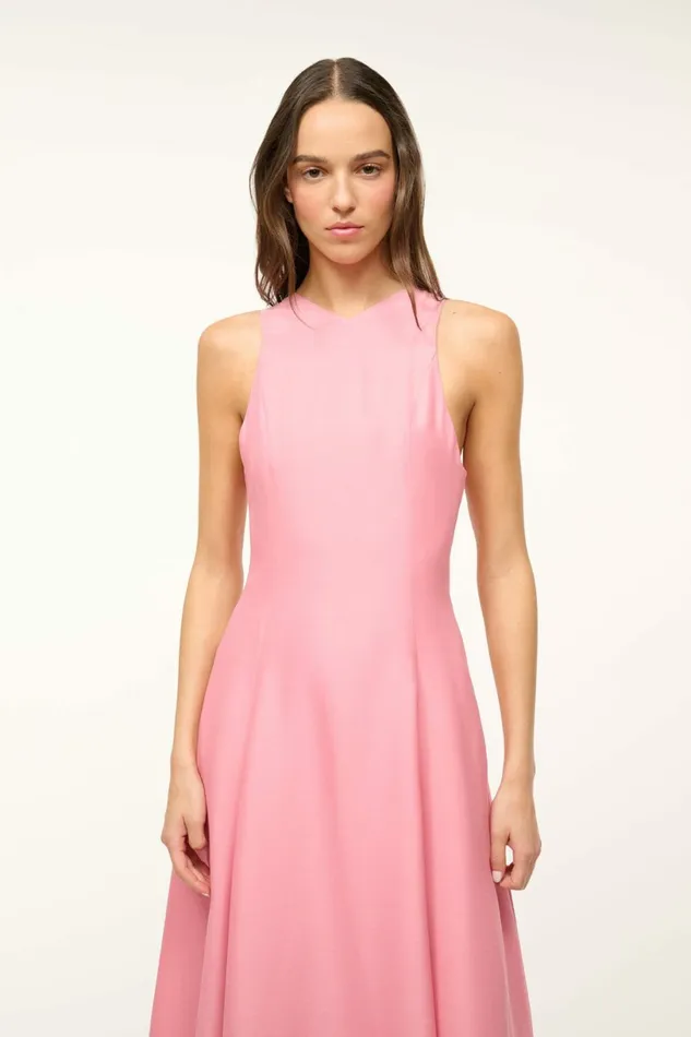 STAUD HEIKE DRESS Damask Pink Women Silk