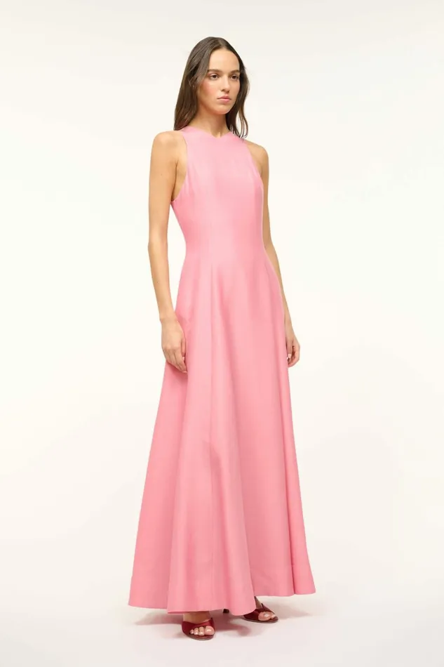 STAUD HEIKE DRESS Damask Pink Women Silk