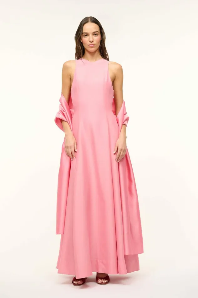 STAUD HEIKE DRESS Damask Pink Women Silk