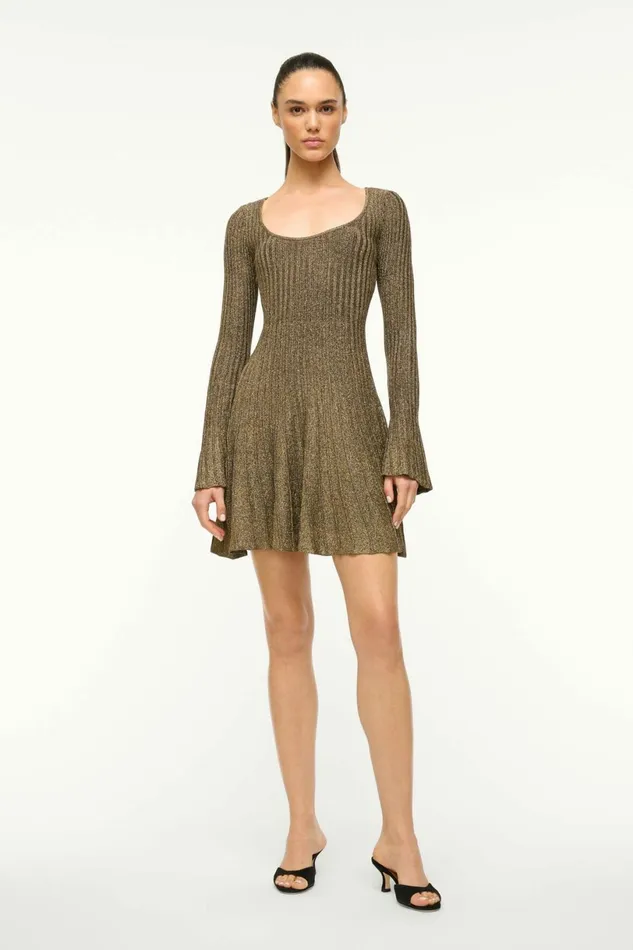 STAUD RAQUEL DRESS Metallic Gold Women Dresses