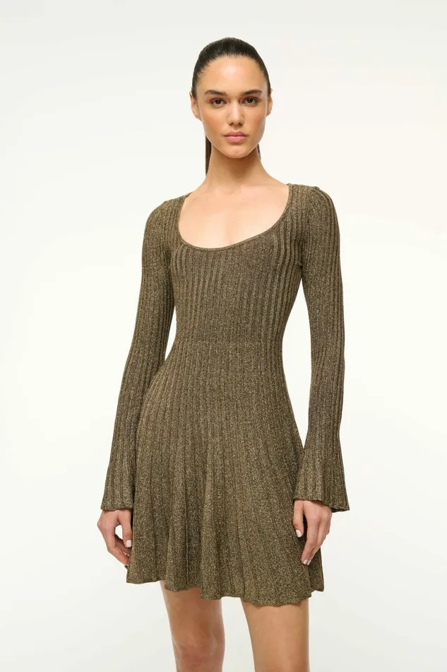 STAUD RAQUEL DRESS Metallic Gold Women Dresses STAUD RAQUEL DRESS Metallic Gold Women Dresses