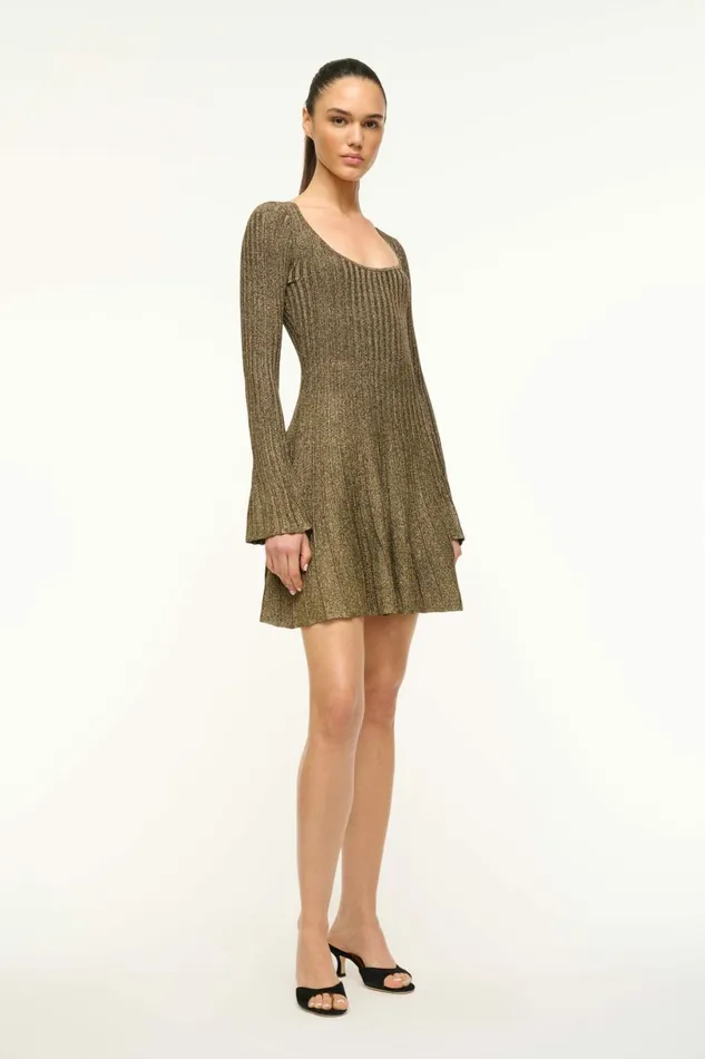 STAUD RAQUEL DRESS Metallic Gold Women Dresses STAUD RAQUEL DRESS Metallic Gold Women Dresses