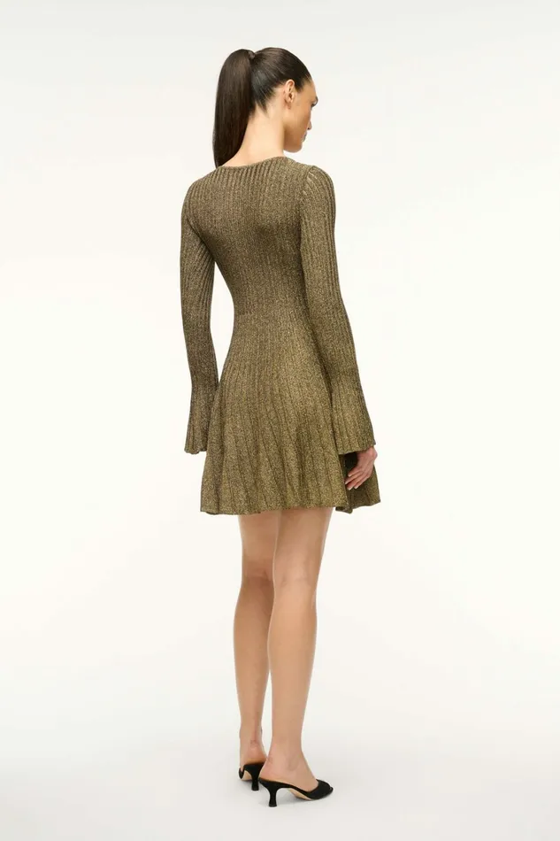 STAUD RAQUEL DRESS Metallic Gold Women Dresses STAUD RAQUEL DRESS Metallic Gold Women Dresses
