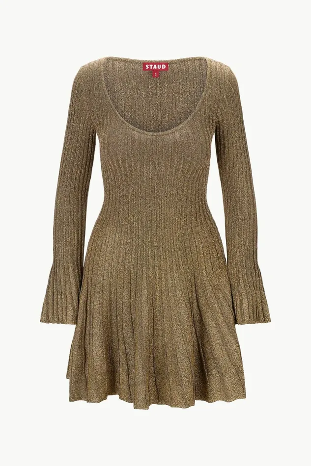 STAUD RAQUEL DRESS Metallic Gold Women Dresses STAUD RAQUEL DRESS Metallic Gold Women Dresses
