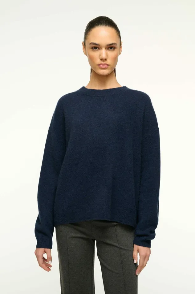 STAUD SERRANO CASHMERE RELAXED CREW Navy Women Sweaters