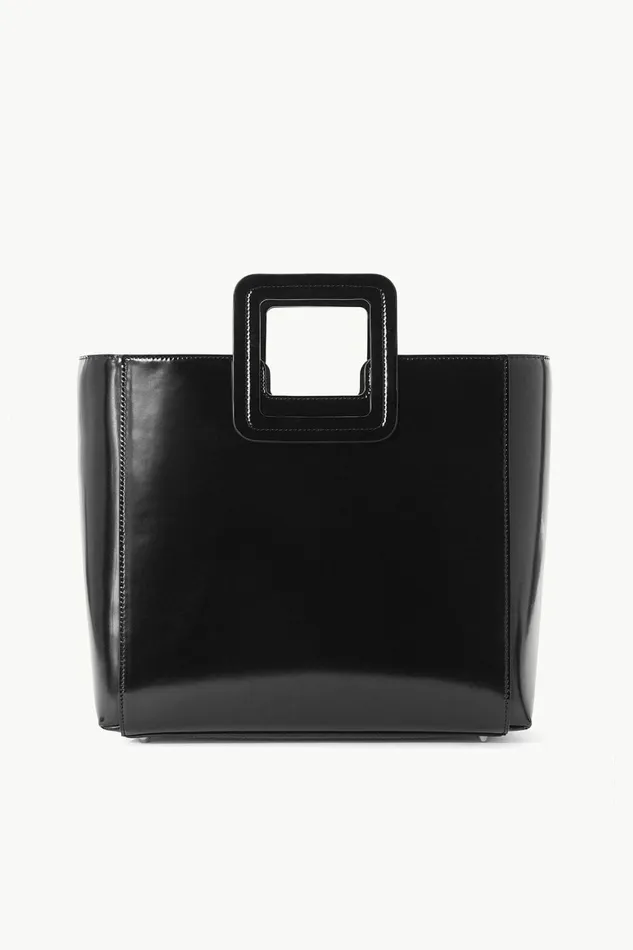 STAUD SHIRLEY LEATHER BAG Black Polished Women Totes