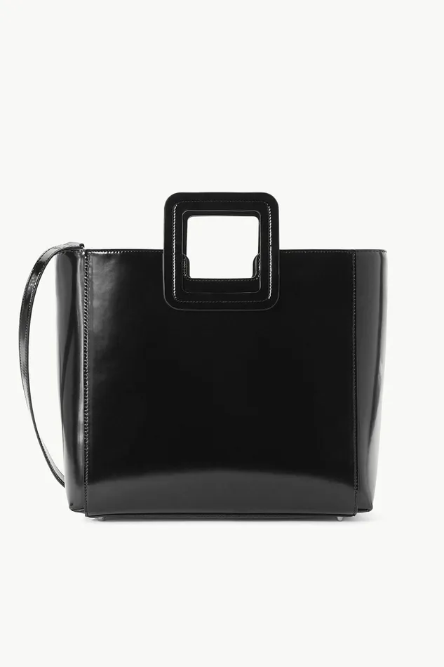 STAUD SHIRLEY LEATHER BAG Black Polished Women Totes