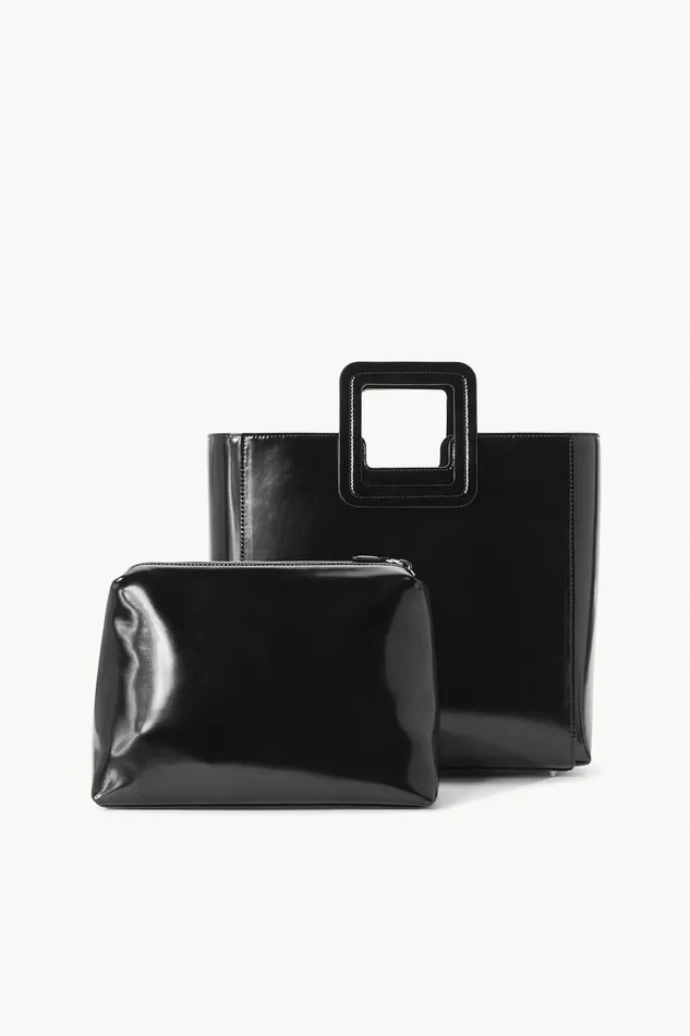 STAUD SHIRLEY LEATHER BAG Black Polished Women Totes