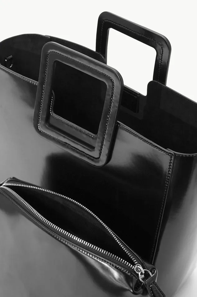STAUD SHIRLEY LEATHER BAG Black Polished Women Totes