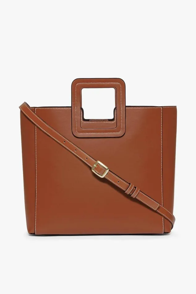 STAUD SHIRLEY LEATHER BAG Saddle Women Totes