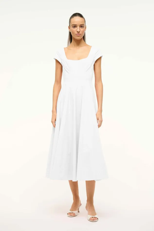 STAUD SHORT SLEEVE WELLS DRESS White Women Dresses