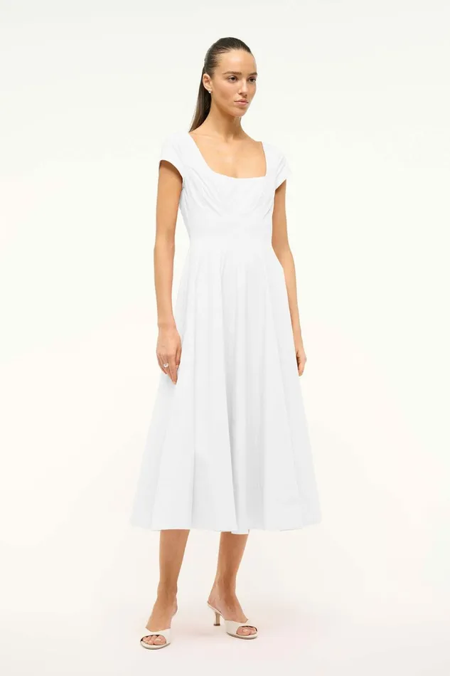 STAUD SHORT SLEEVE WELLS DRESS White Women Dresses STAUD SHORT SLEEVE WELLS DRESS White Women Dresses