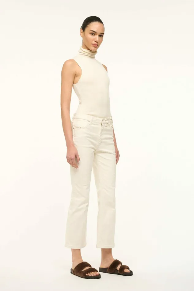 STAUD WRANGLER THE CROPPED BOOT JEAN Cream Women Denim STAUD WRANGLER THE CROPPED BOOT JEAN Cream Women Denim