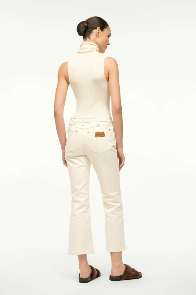 STAUD WRANGLER THE CROPPED BOOT JEAN Cream Women Denim STAUD WRANGLER THE CROPPED BOOT JEAN Cream Women Denim