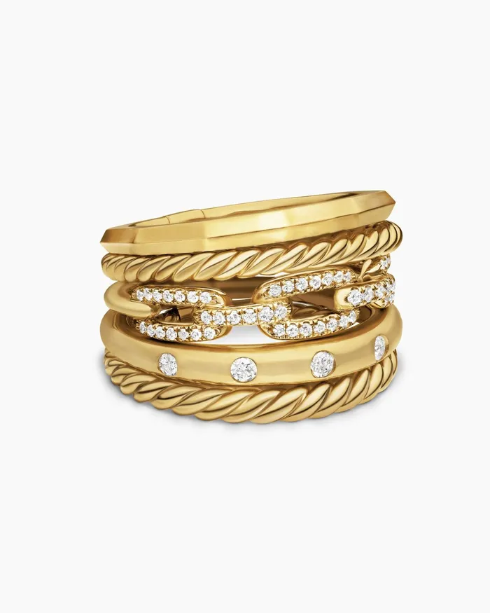 Stax Five Row Ring In 18K Yellow Gold With Diamonds 15mm Women David Yurman Statement Stax Five Row Ring In 18K Yellow Gold With Diamonds 15mm Women David Yurman Statement