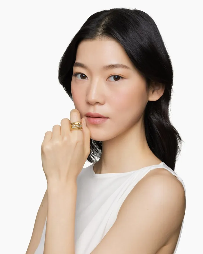 Stax Five Row Ring In 18K Yellow Gold With Diamonds 15mm Women David Yurman Statement Stax Five Row Ring In 18K Yellow Gold With Diamonds 15mm Women David Yurman Statement