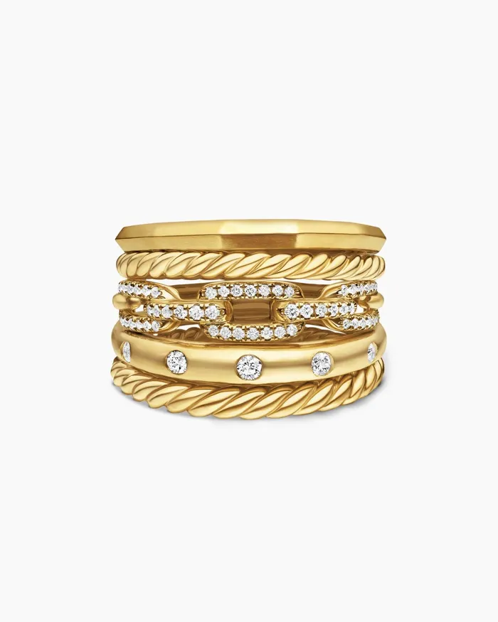 Stax Five Row Ring In 18K Yellow Gold With Diamonds 15mm Women David Yurman Statement Stax Five Row Ring In 18K Yellow Gold With Diamonds 15mm Women David Yurman Statement
