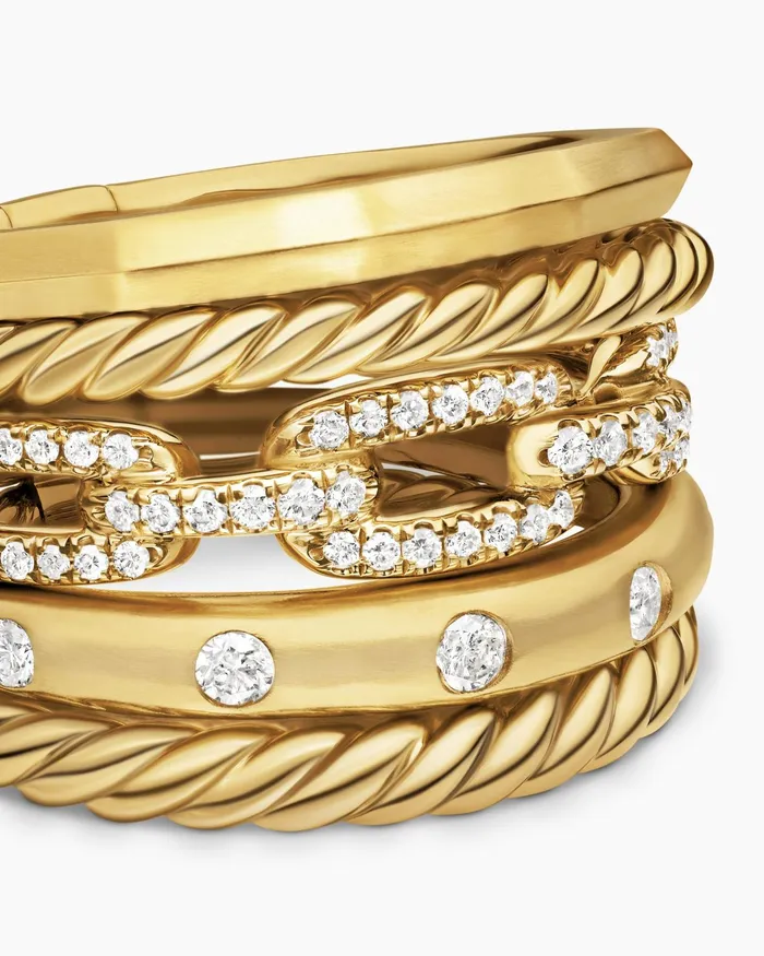 Stax Five Row Ring In 18K Yellow Gold With Diamonds 15mm Women David Yurman Statement Stax Five Row Ring In 18K Yellow Gold With Diamonds 15mm Women David Yurman Statement