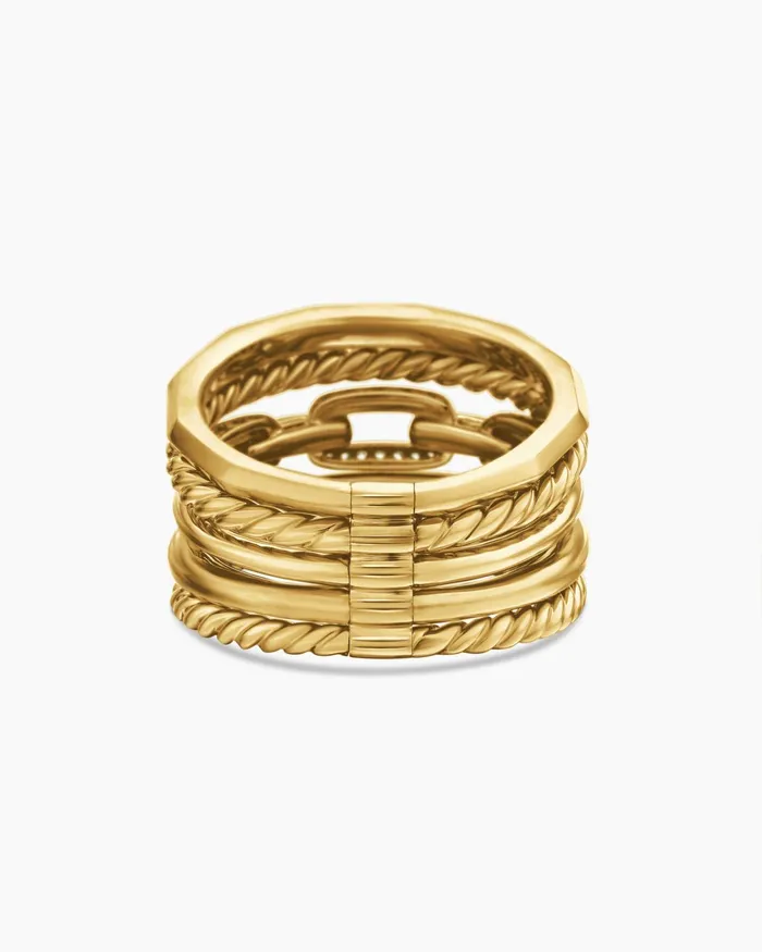 Stax Five Row Ring In 18K Yellow Gold With Diamonds 15mm Women David Yurman Statement Stax Five Row Ring In 18K Yellow Gold With Diamonds 15mm Women David Yurman Statement