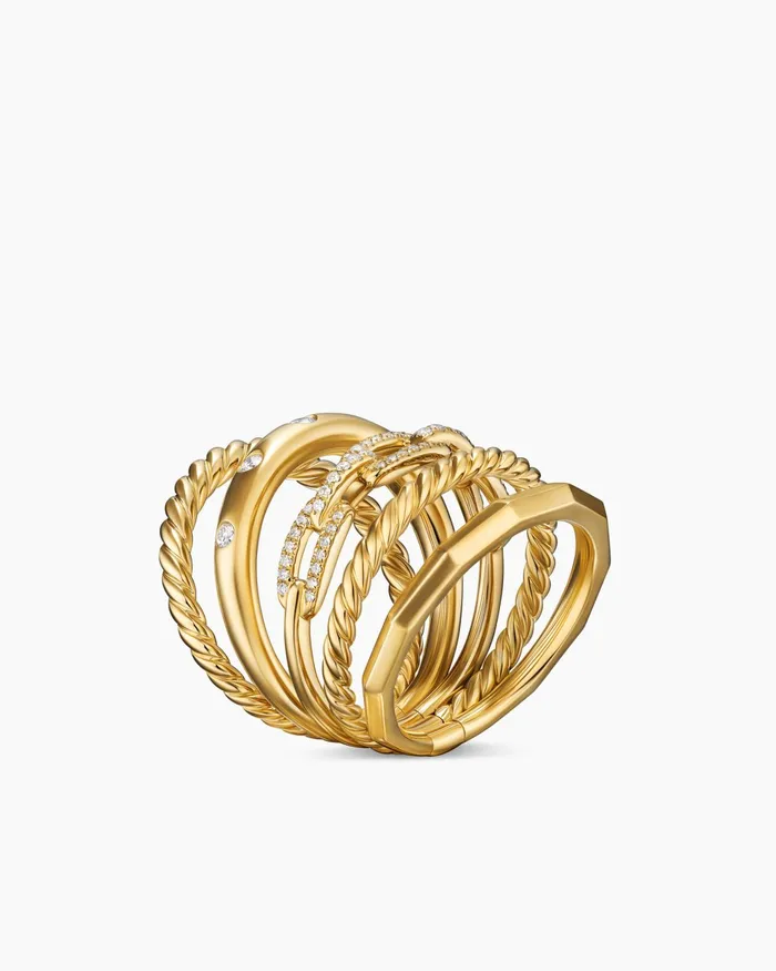 Stax Five Row Ring In 18K Yellow Gold With Diamonds 15mm Women David Yurman Statement Stax Five Row Ring In 18K Yellow Gold With Diamonds 15mm Women David Yurman Statement