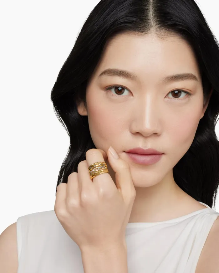 Stax Five Row Ring In 18K Yellow Gold With Diamonds 15mm Women David Yurman Statement Stax Five Row Ring In 18K Yellow Gold With Diamonds 15mm Women David Yurman Statement