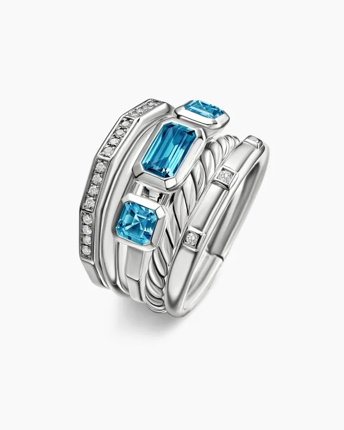 Stax Five Row Ring In Sterling Silver With Diamonds 15mm Women David Yurman Statement Stax Five Row Ring In Sterling Silver With Diamonds 15mm Women David Yurman Statement