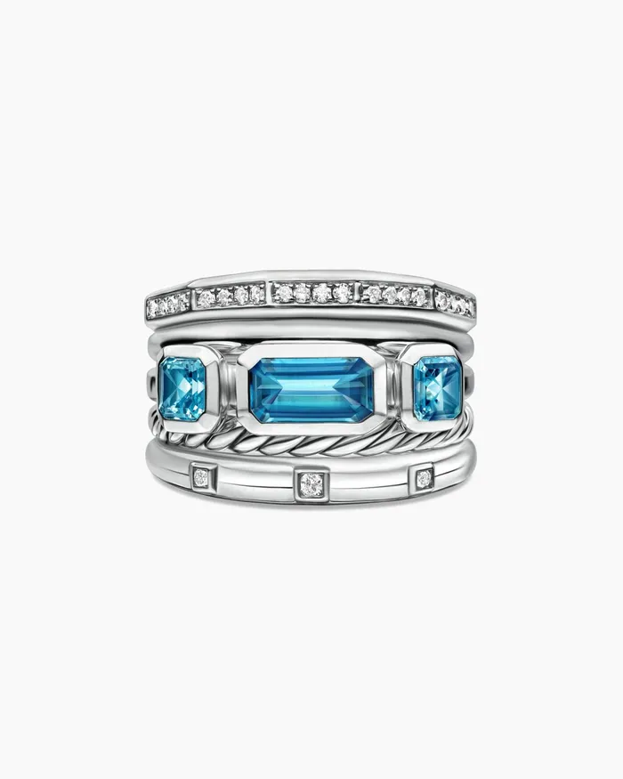 Stax Five Row Ring In Sterling Silver With Diamonds 15mm Women David Yurman Statement Stax Five Row Ring In Sterling Silver With Diamonds 15mm Women David Yurman Statement