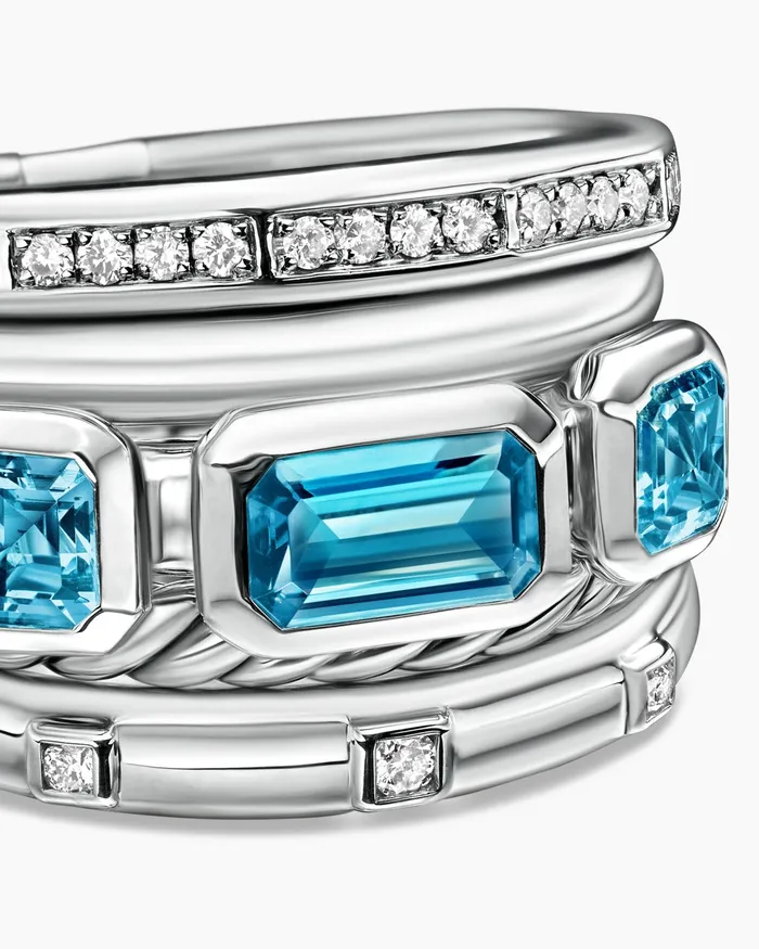 Stax Five Row Ring In Sterling Silver With Diamonds 15mm Women David Yurman Statement Stax Five Row Ring In Sterling Silver With Diamonds 15mm Women David Yurman Statement