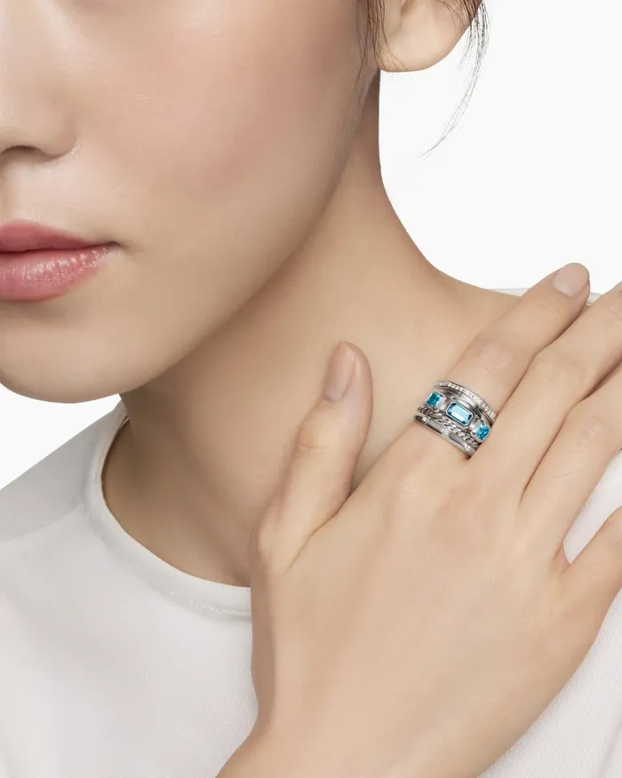 Stax Five Row Ring In Sterling Silver With Diamonds 15mm Women David Yurman Statement Stax Five Row Ring In Sterling Silver With Diamonds 15mm Women David Yurman Statement