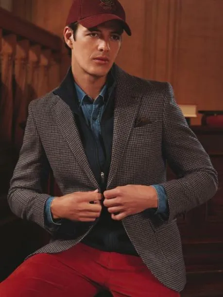 Suits and Tailoring Men Joules Brown Slim Fit Dogtooth Texture Suit Jacket