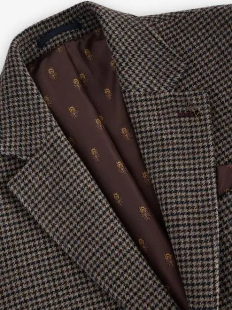 Suits and Tailoring Men Joules Brown Slim Fit Dogtooth Texture Suit Jacket